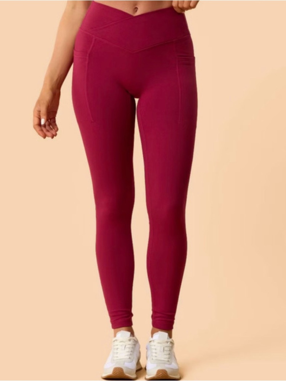 High-Waist Wine Leggings with V-Front Waistband